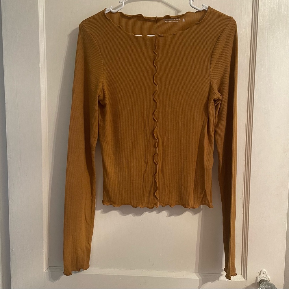 Abercrombie Long-Sleeve Seamed Top in Golden Brown, Size M